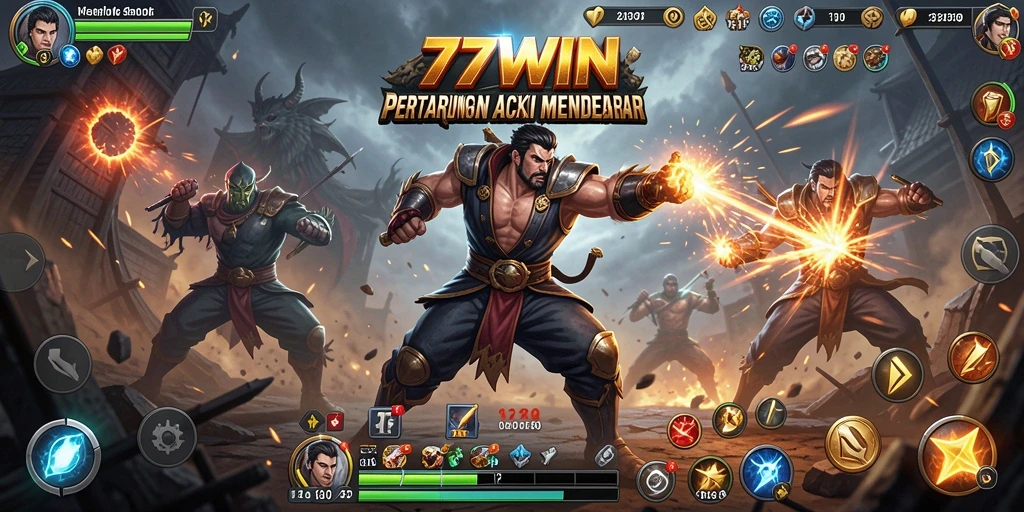 Screenshot gameplay 77WIN menampilkan aksi pertarungan yang seru dan intens.