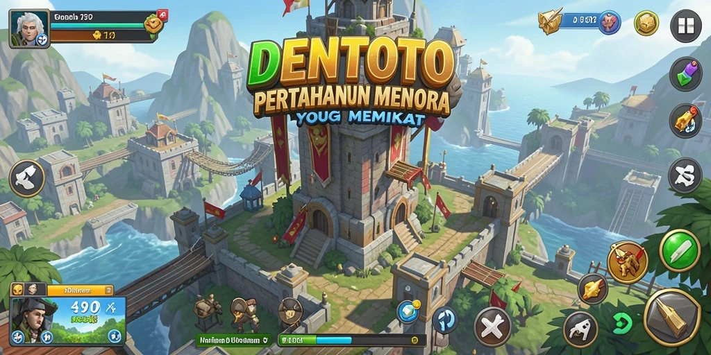 Tampilan gameplay DENTOTO yang menegangkan dalam pertahanan menara.
