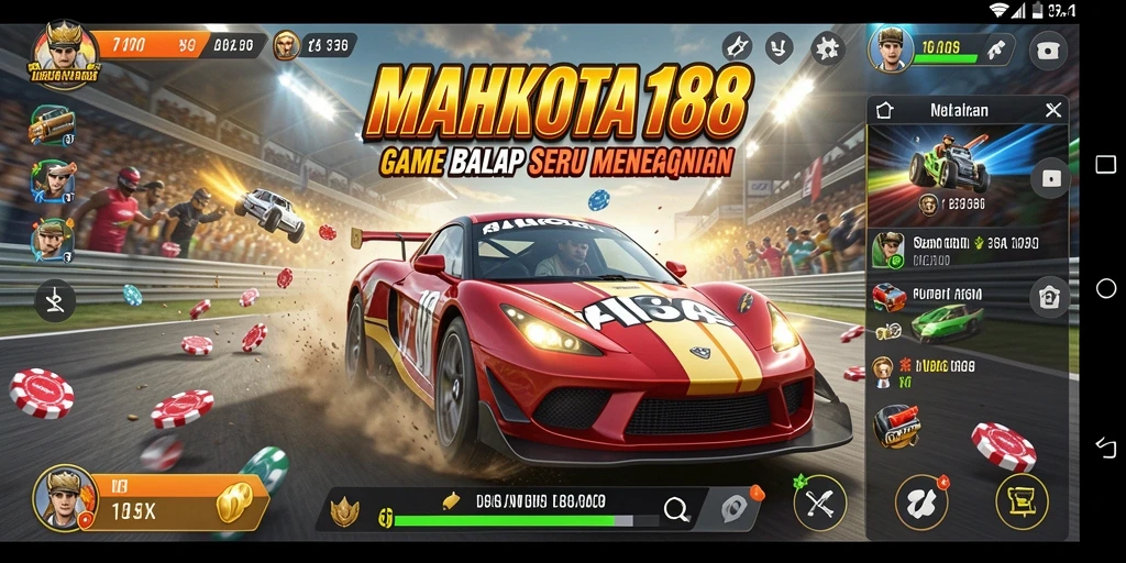 Tangkapan layar <strong>MAHKOTA188</strong> menampilkan aksi balap yang mendebarkan.