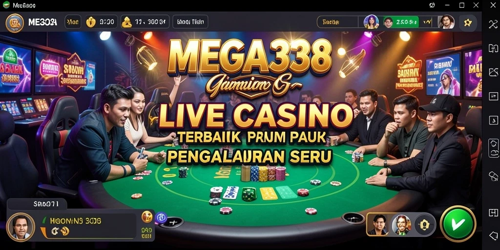Tampilan utama gameplay MEGA338 yang menampilkan dealer dan meja permainan.