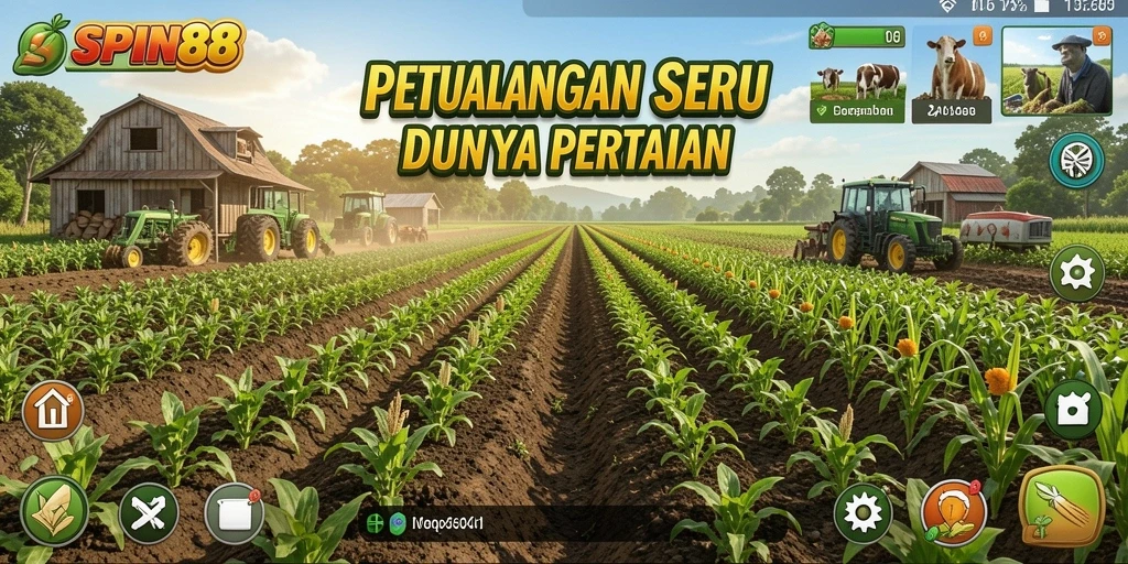 Tampilan gameplay SPIN88 saat mengelola pertanian yang indah.