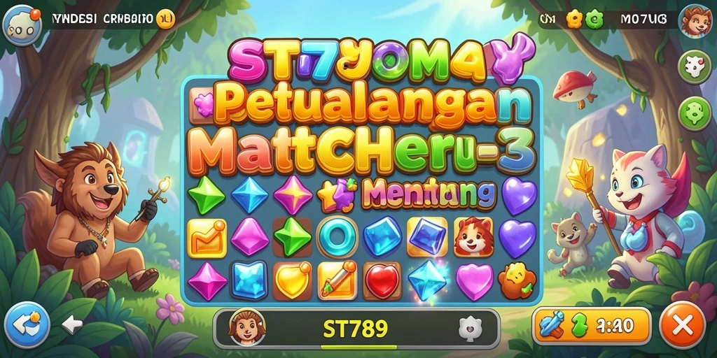 Tampilan gameplay ST789 yang penuh warna dan menantang di level Match-3.