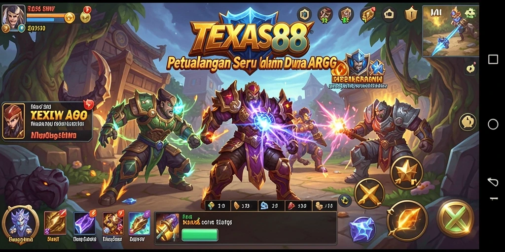 Screenshot utama TEXAS88 menampilkan pertempuran epik dalam dunia ARPG yang penuh warna.