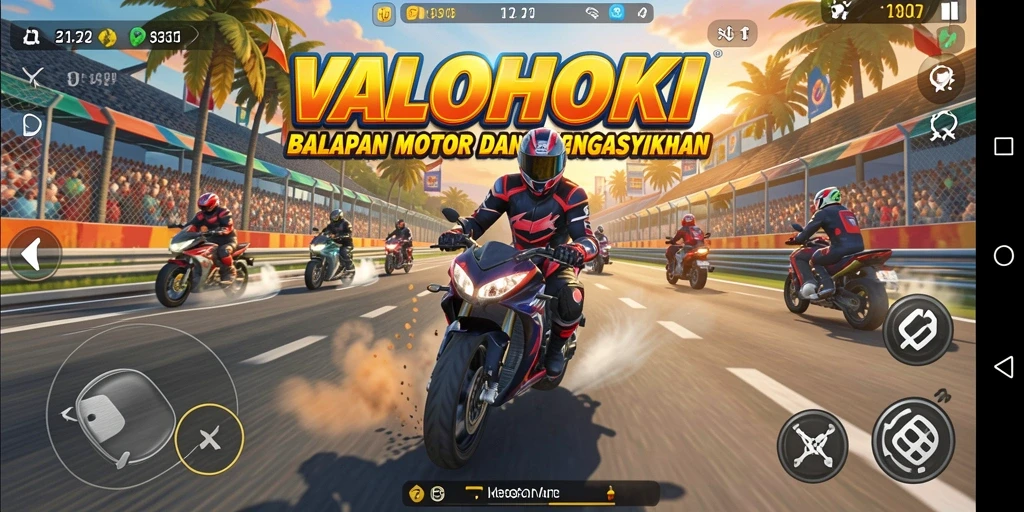 Tampilan gameplay VALOHOKI yang menegangkan dan penuh aksi balapan motor.