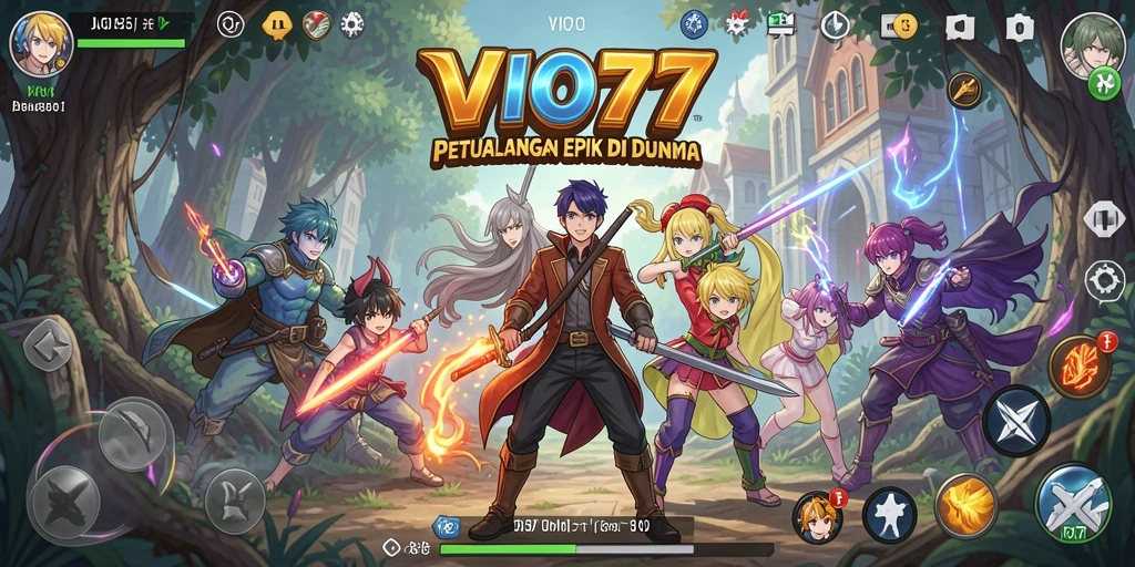 Tangkapan layar VIO77 menunjukkan pertarungan epik dengan karakter anime.