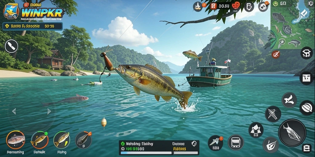 Tampilan gameplay WINPKR yang menarik saat memancing.